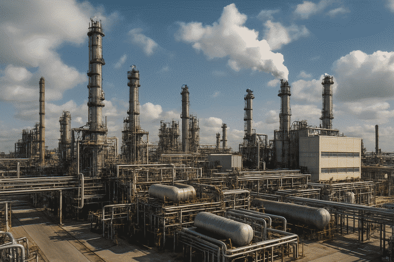 Industrial facility representing international trade and tariff calculations